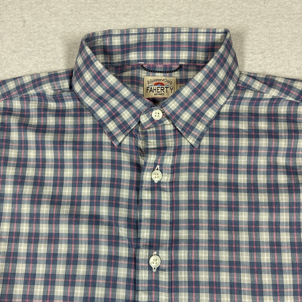 Faherty Mens The Movement Button Up Shirt Blue Pink Plaid Stretch Small Preppy